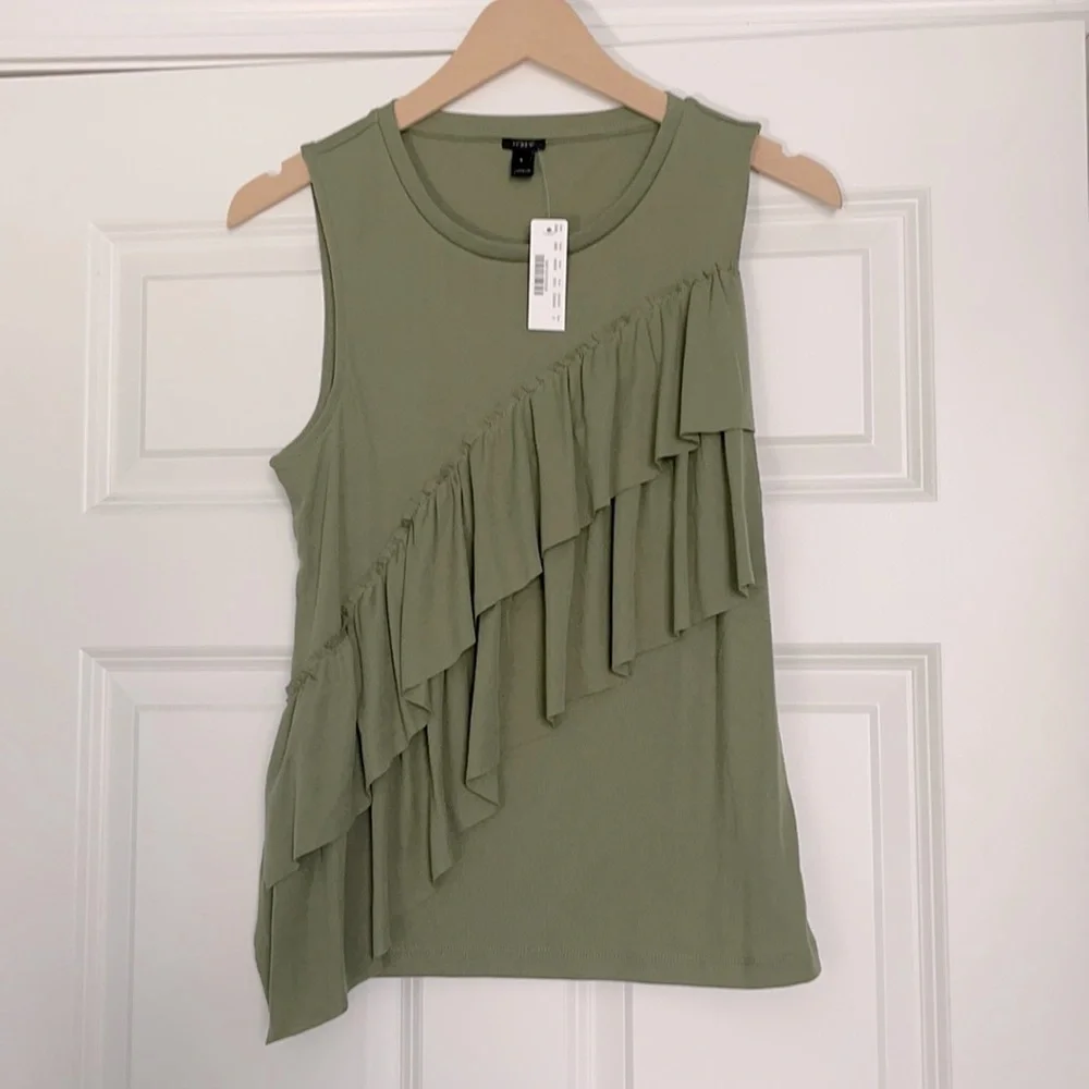 J.Crew Drapey Olive Ruffle Tank